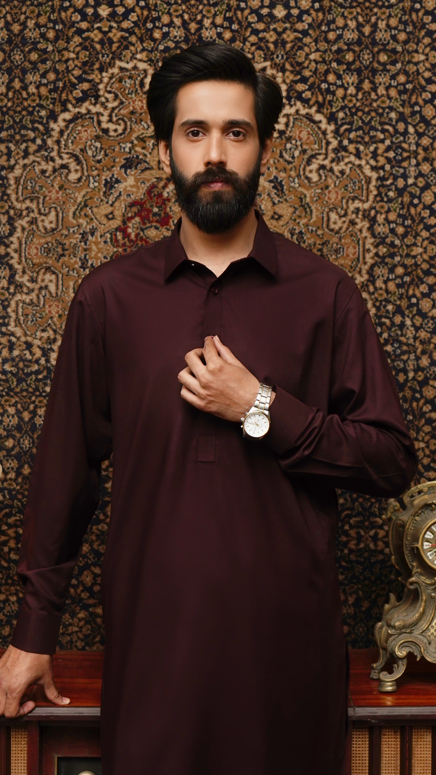 MAROON COLLAR WASH & WEAR MEN'S SHALWAR KAMEEZ