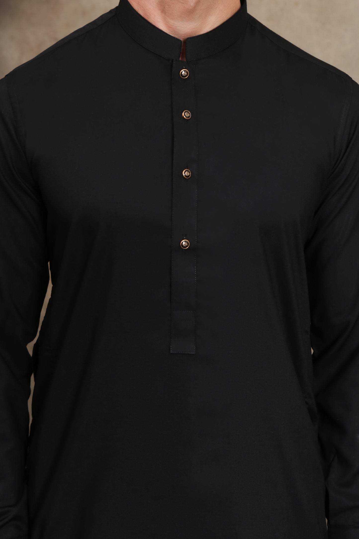 JET BLACK MEN'S WASH & WEAR SHALWAR KAMEEZ WITH SIMPLE BAN