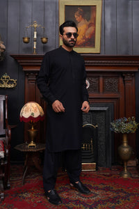 JET BLACK WASH & WEAR MEN'S SHALWAR KAMEEZ