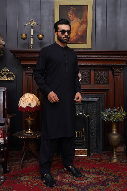 JET BLACK WASH & WEAR MEN'S SHALWAR KAMEEZ