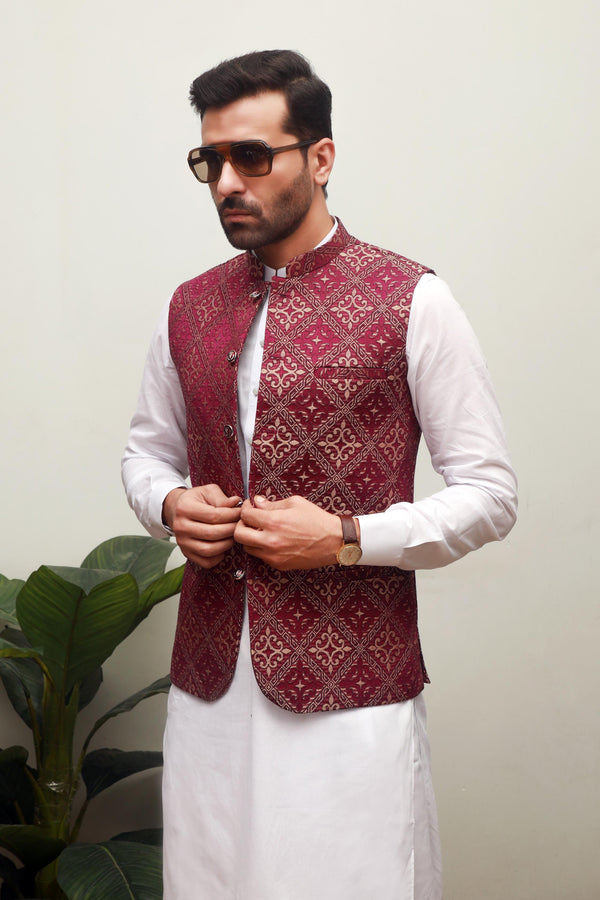 HERRENWESTE AUS LILA EMBROIDERED JAMAWAR