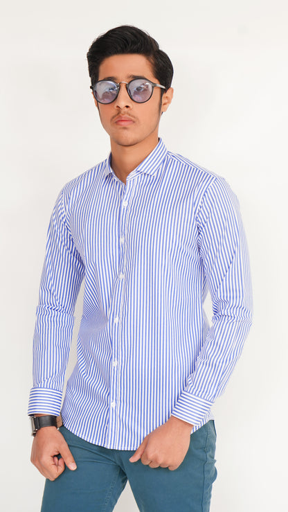 MEN'S BLUE AND WHITE LINNING FORMAL SHIRT