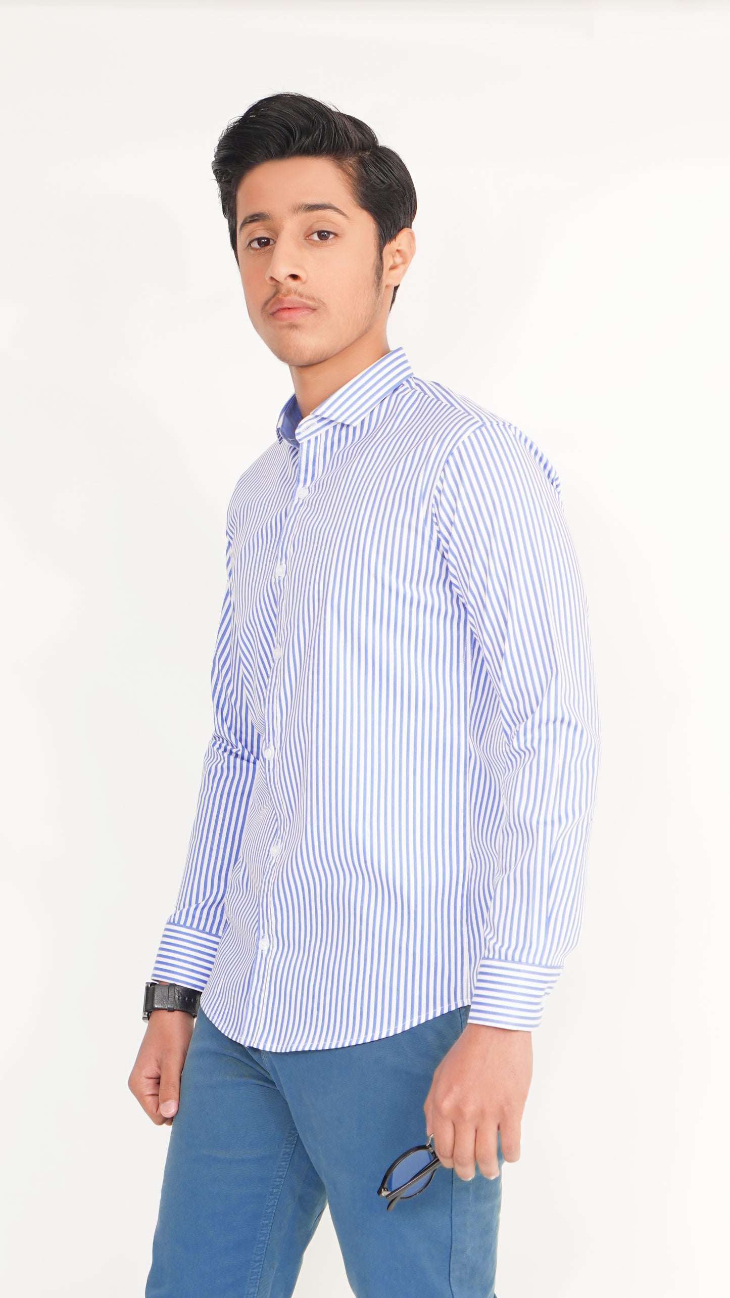 MEN'S BLUE AND WHITE LINNING FORMAL SHIRT