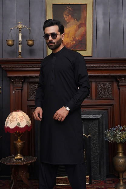 JET BLACK WASH & WEAR MEN'S SHALWAR KAMEEZ