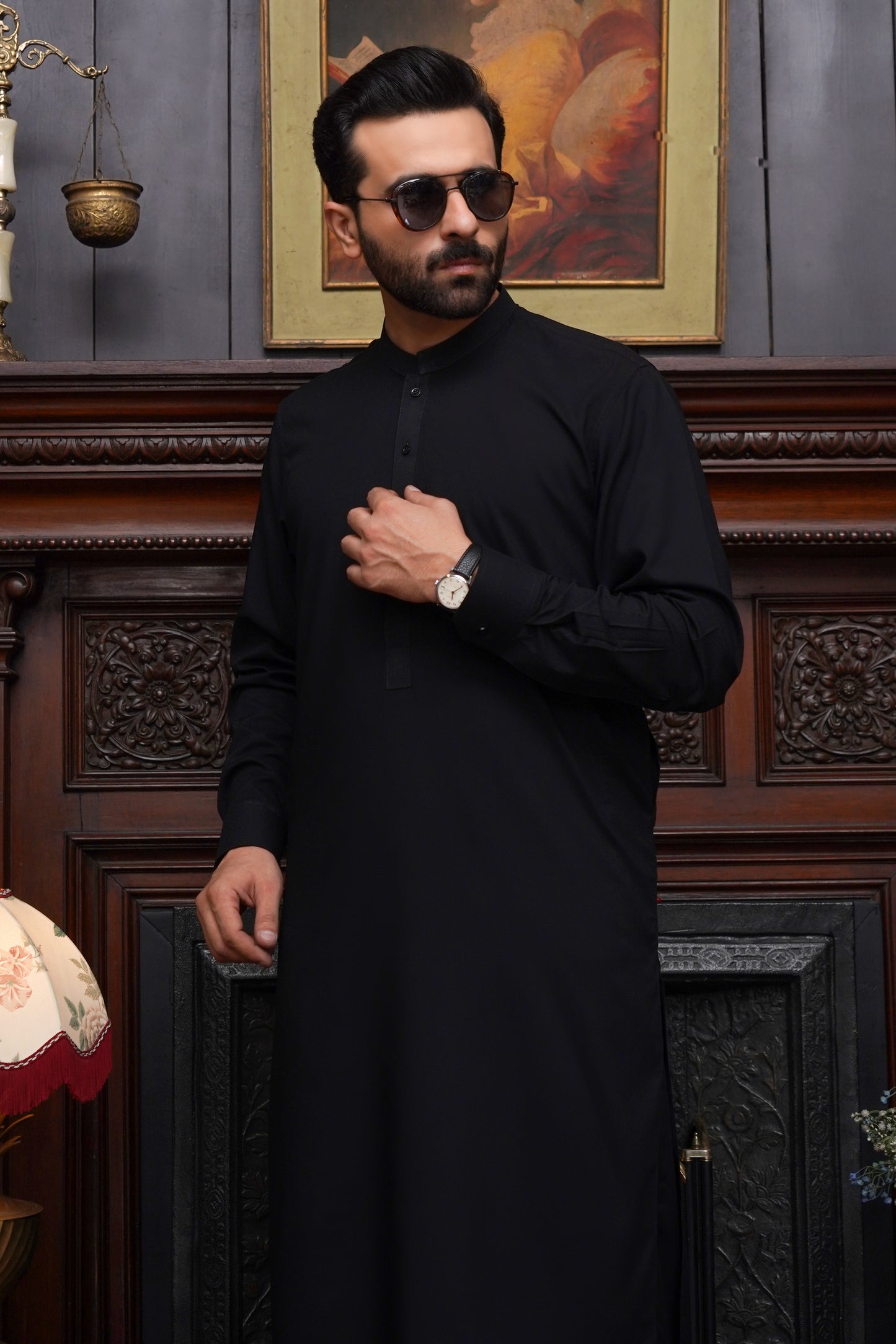 JET BLACK WASH & WEAR MEN'S SHALWAR KAMEEZ