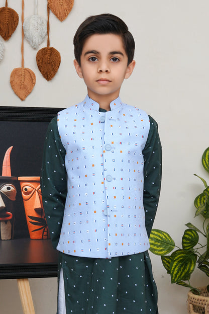 ICE BLUE PRINTED KID'S WAIST COAT