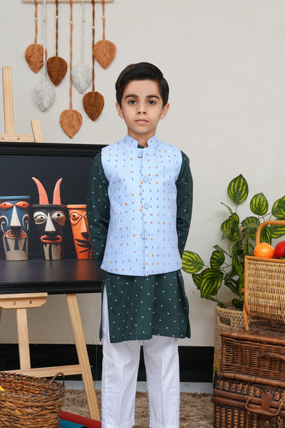 ICE BLUE PRINTED KID'S WAIST COAT
