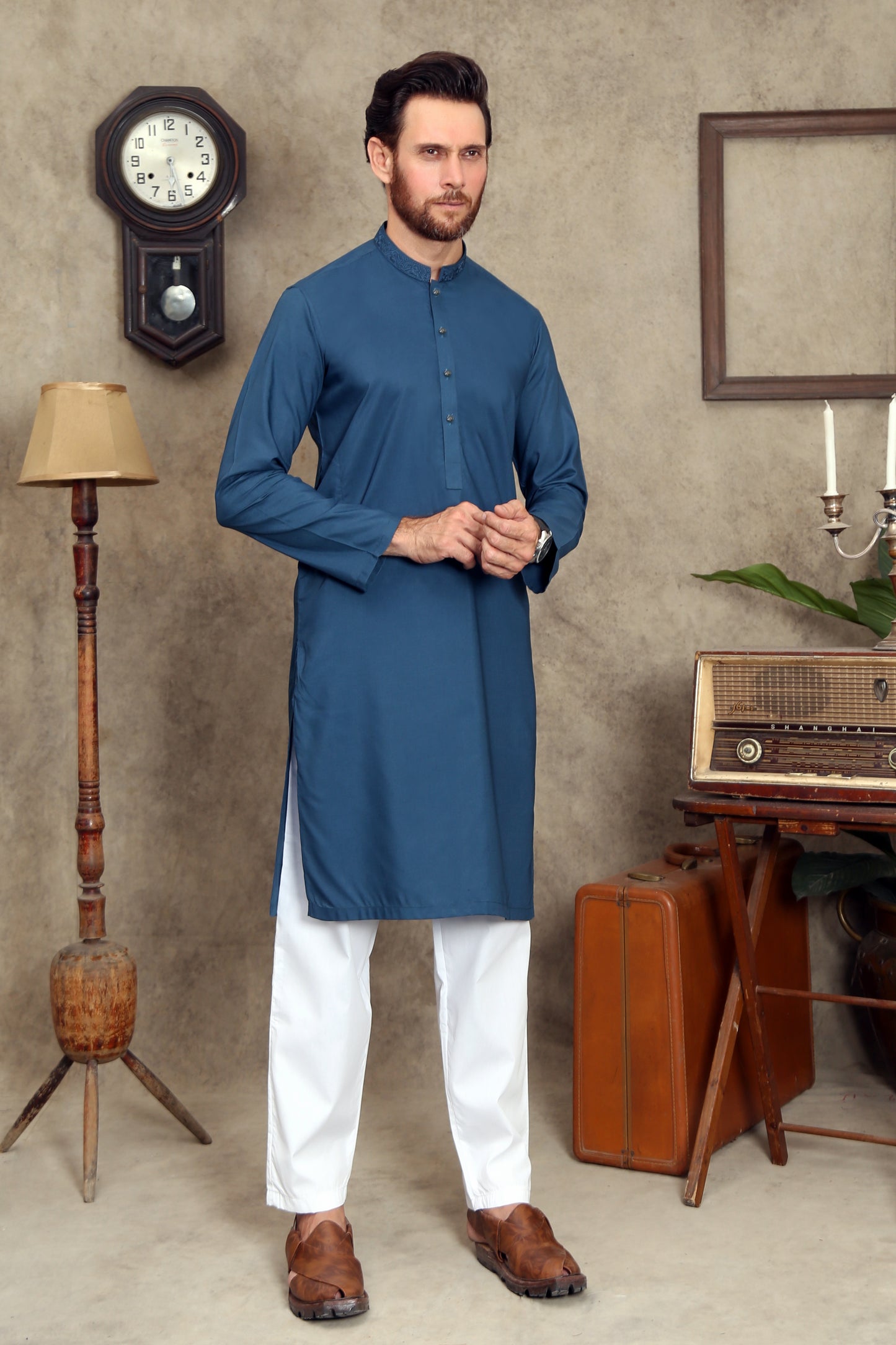 FEROZI BLUE MEN'S WASH & WEAR KURTA