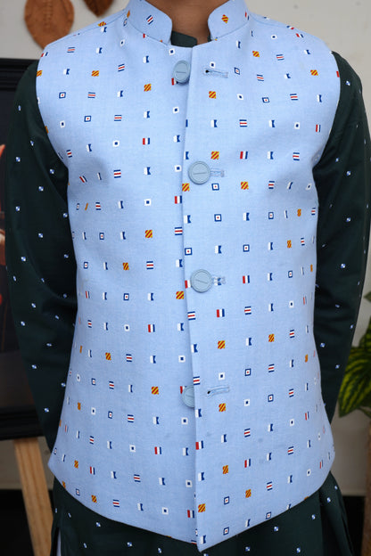 ICE BLUE PRINTED KID'S WAIST COAT