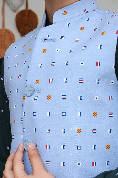 ICE BLUE PRINTED KID'S WAIST COAT