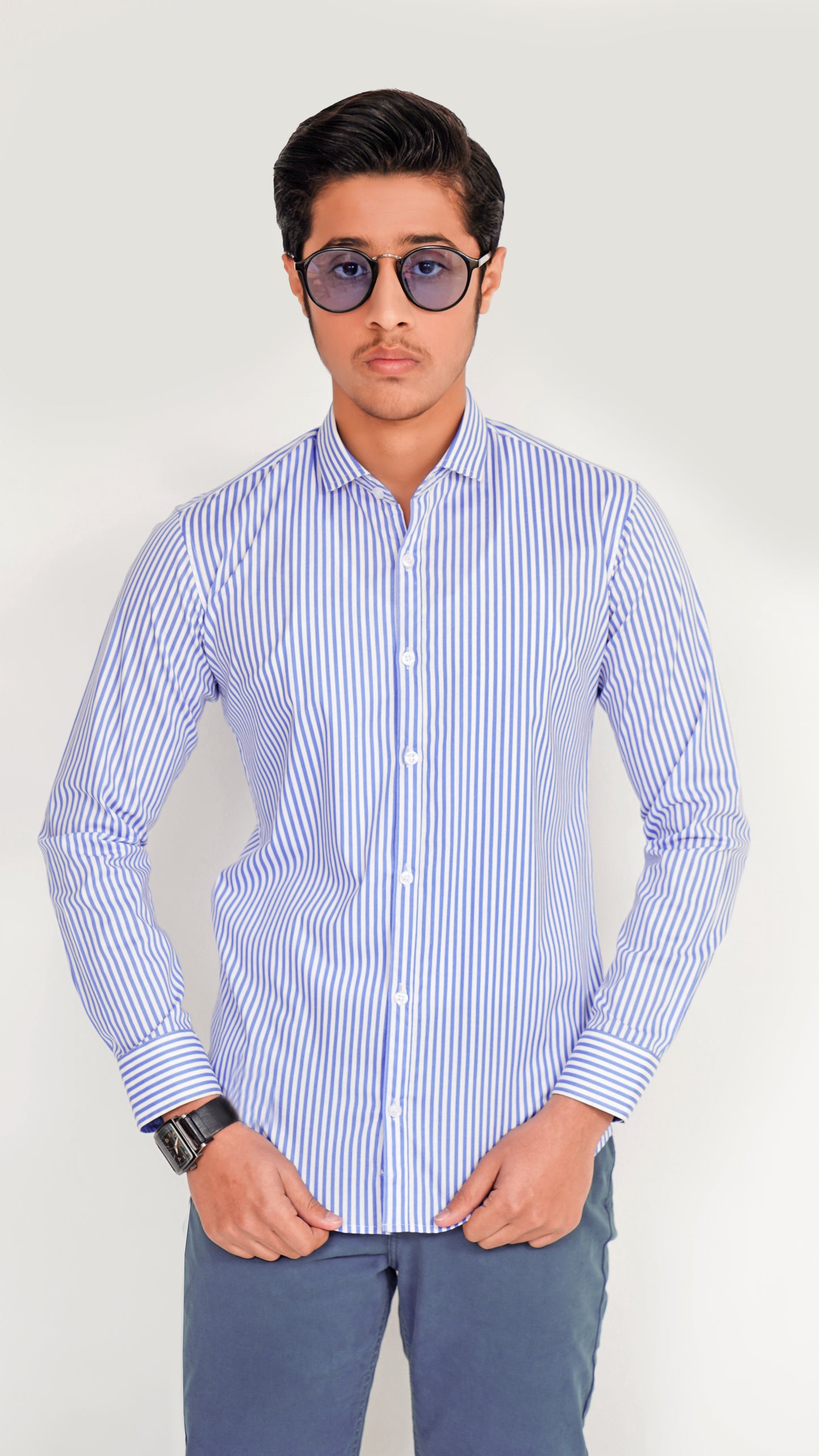 MEN'S BLUE AND WHITE LINNING FORMAL SHIRT