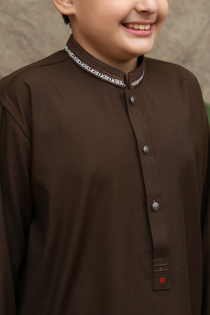 UMBER BROWN KID'S WASH & WEAR KURTA