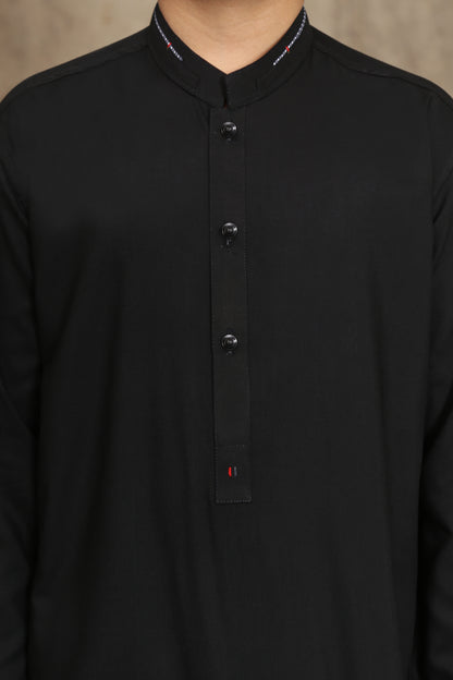 BLACK  WASH & WEAR KID'S SHALWAR KAMEEZ WITH BLACK BUTTONS