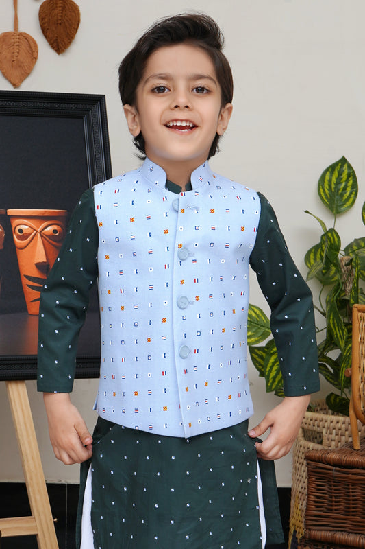 ICE BLUE PRINTED KID'S WAIST COAT