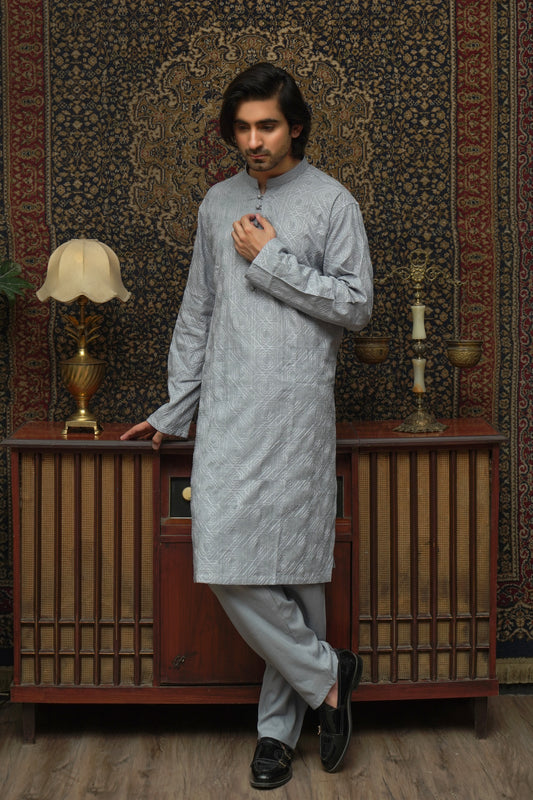 GRAY CHICKEN COTTON MEN'S KAMEEZ SHALWAR