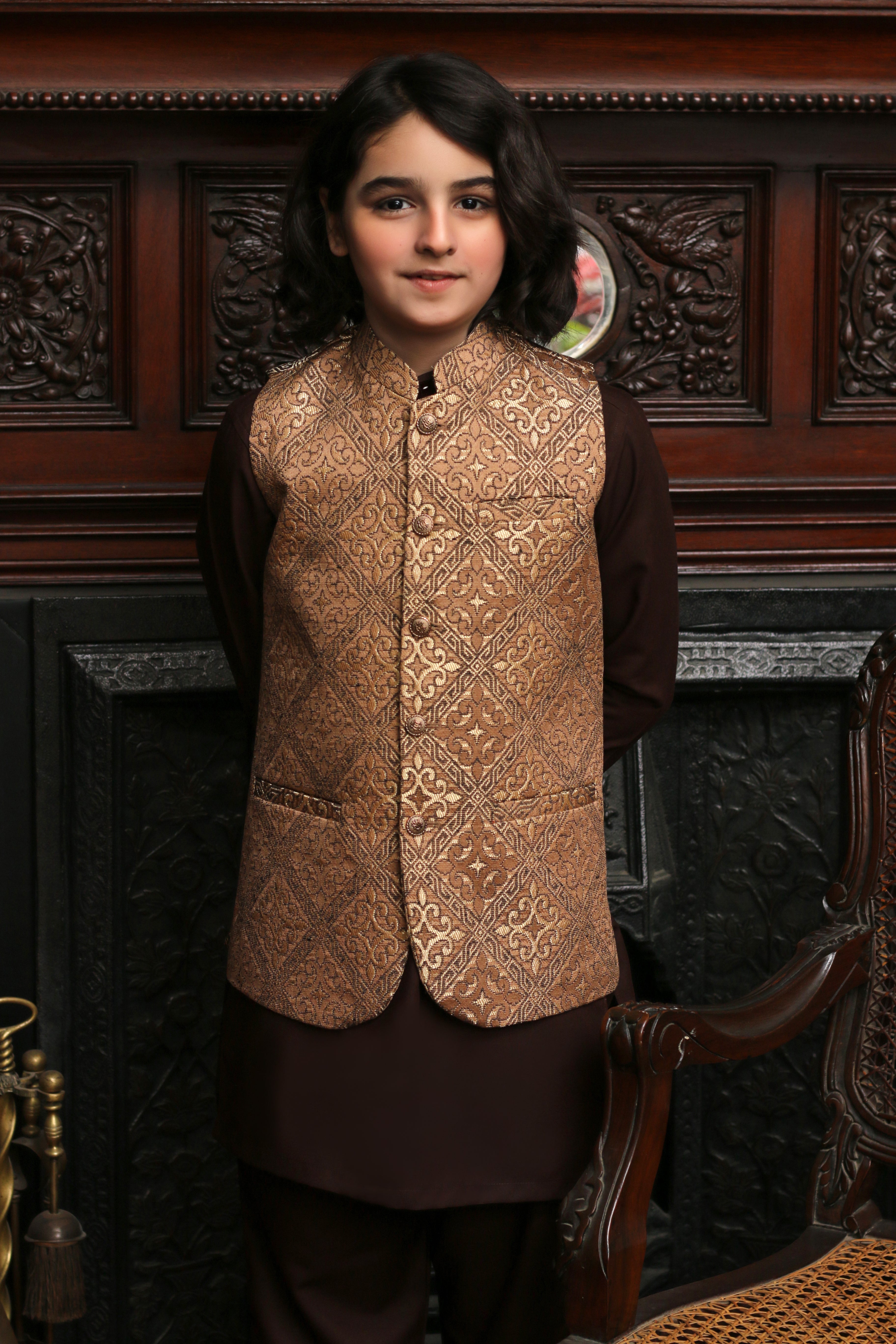 Golden jamawar waistcoat best sale