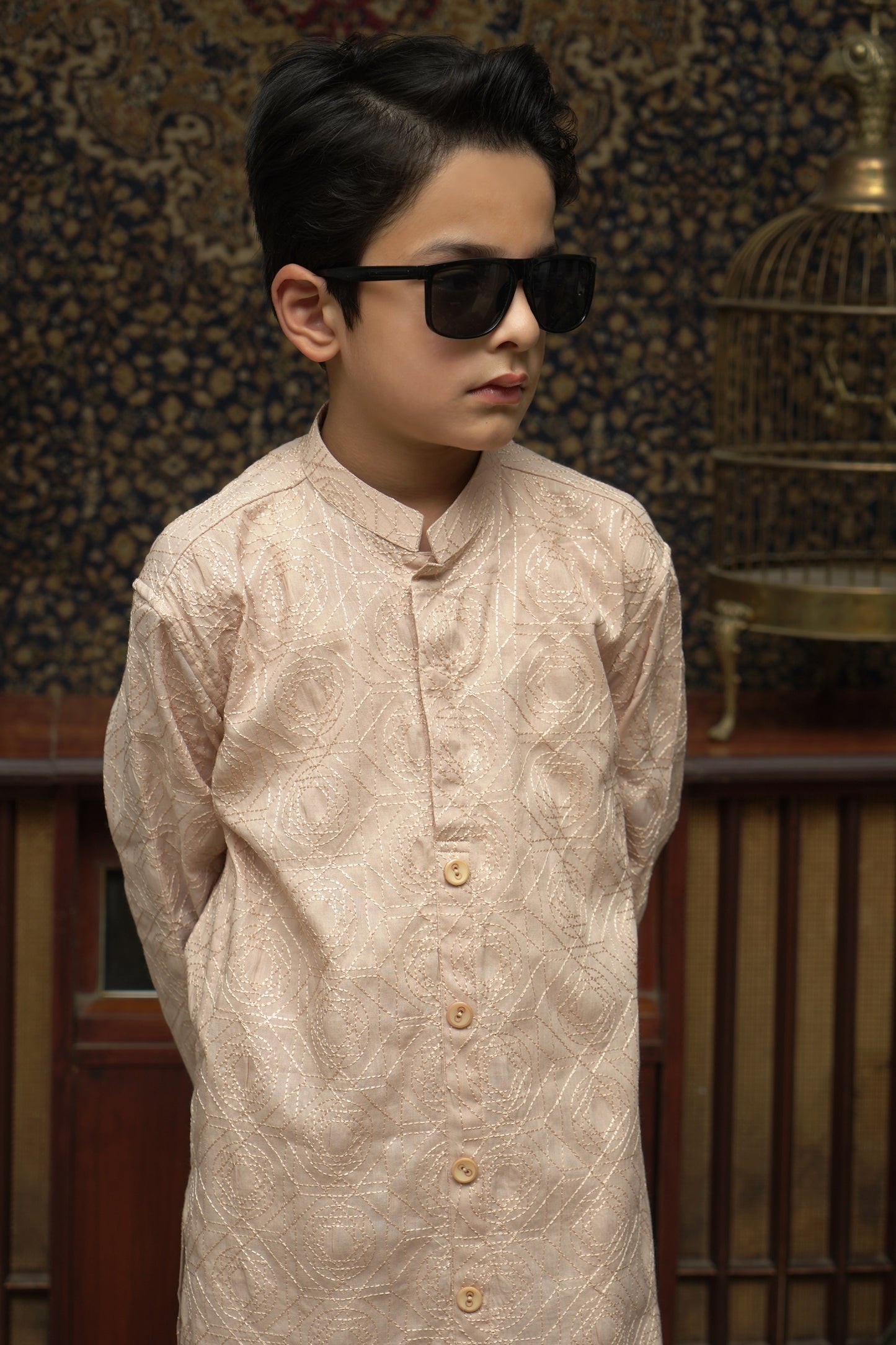 CREAM CHICKEN KID'S COTTON SHALWAR KAMEEZ