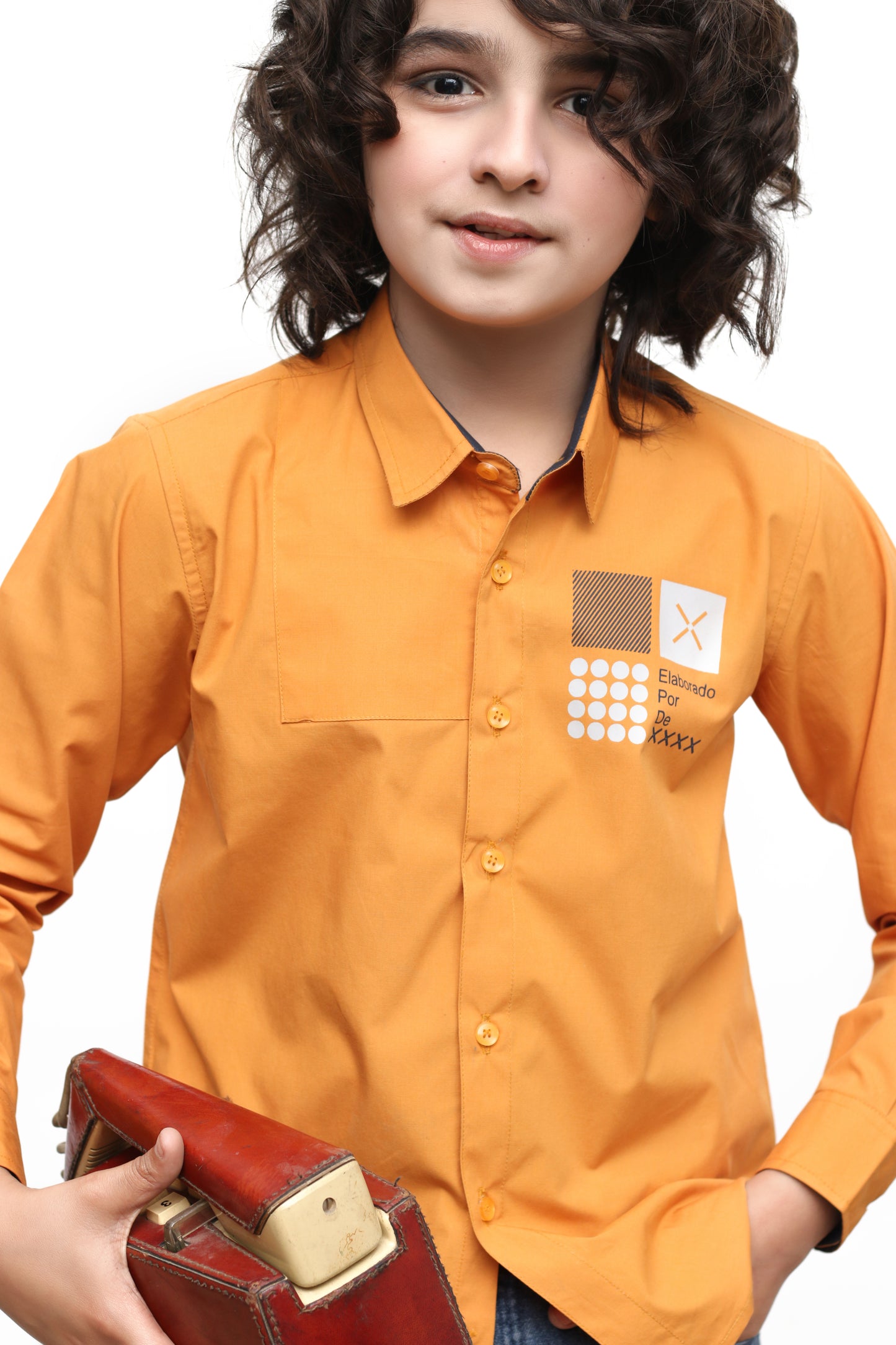 KID'S  LIGHT ORANGE CASUAL SHIRT