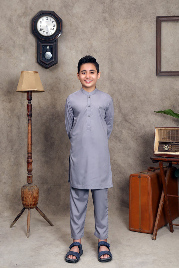 LIGHT GREY KID'S WASH & WEAR KURTA SET