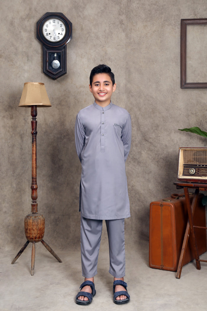 LIGHT GREY KID'S WASH & WEAR KURTA SET