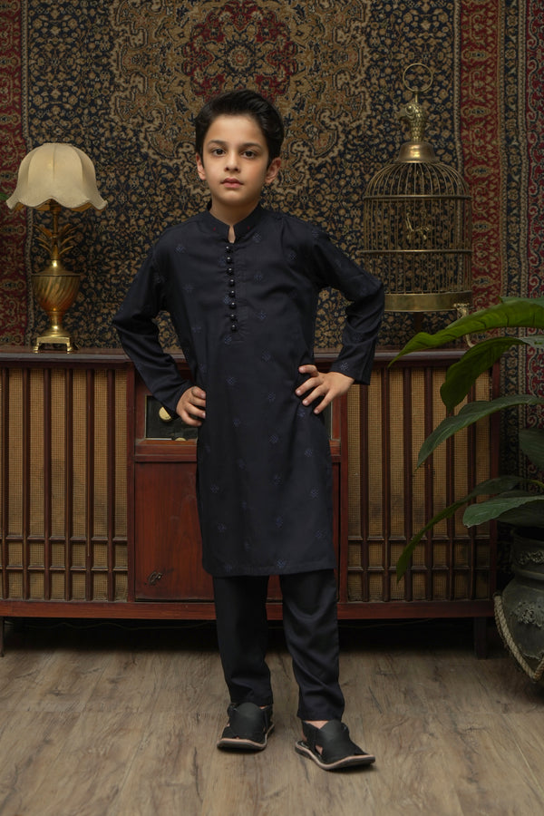 BLUE EMBROIDED WASH & WEAR KID'S KURTA SET