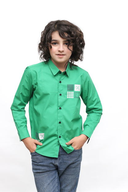 KID'S  LIGHT GREEN CASUAL SHIRT