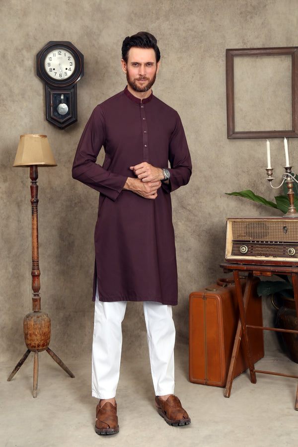 MAROON HERREN WASH & WEAR KURTA