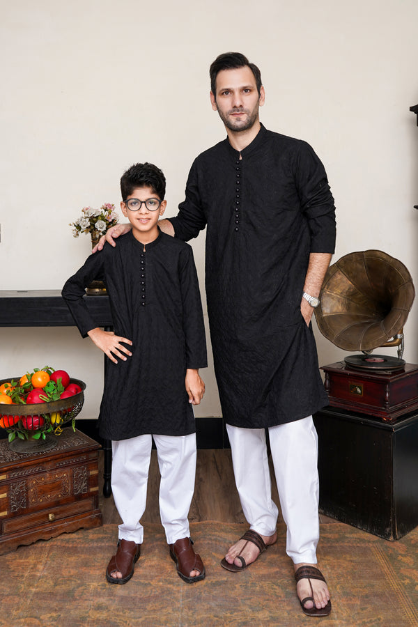 Black Thick Chicken Embroidered Men's Kurta - view 8 - maqsood.pk