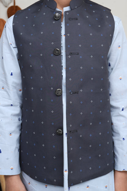 CHARCOAL GRAY PRINTED KID'S WAIST COAT