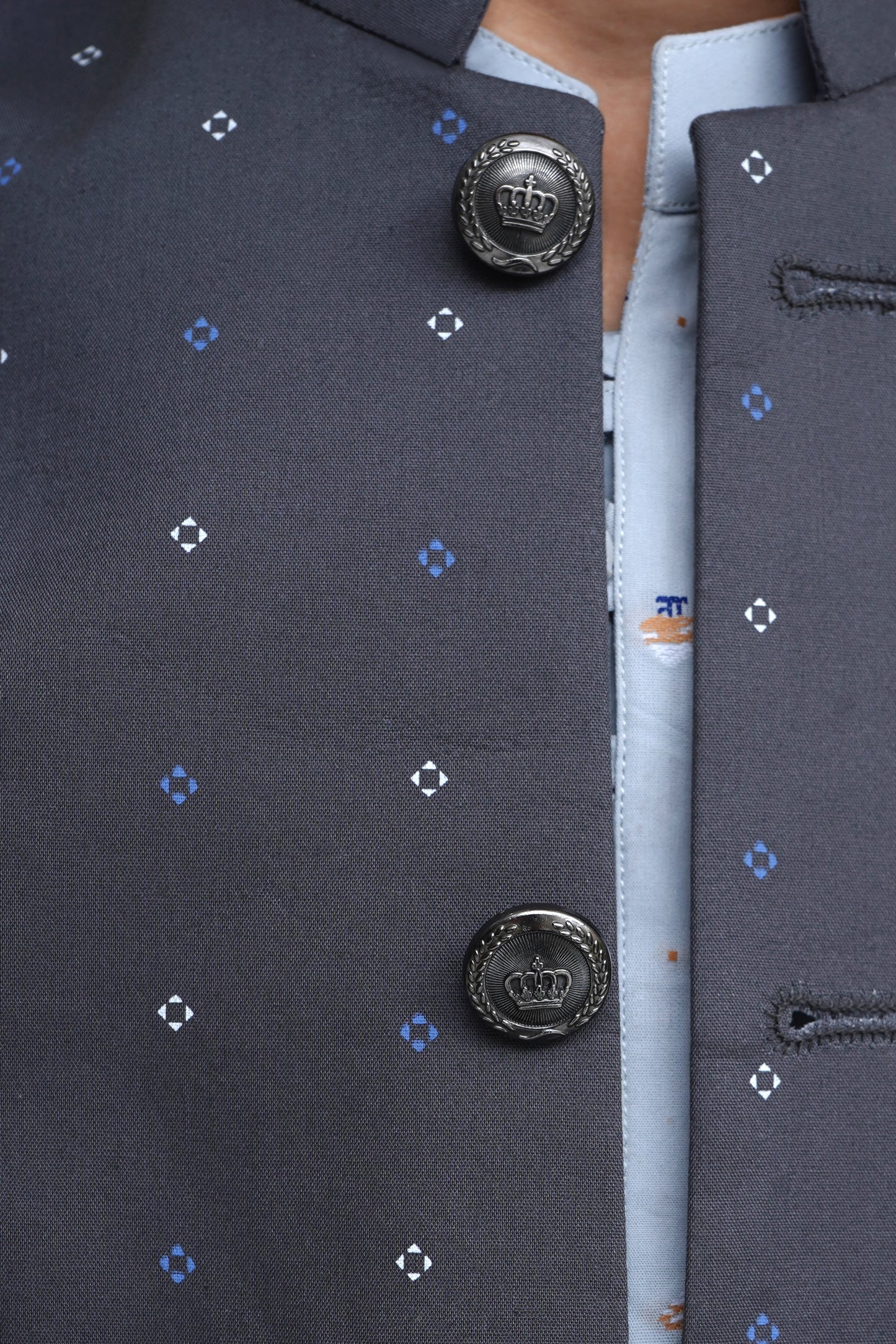 CHARCOAL GRAY PRINTED KID'S WAIST COAT