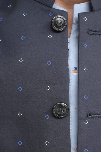 CHARCOAL GRAY PRINTED KID'S WAIST COAT