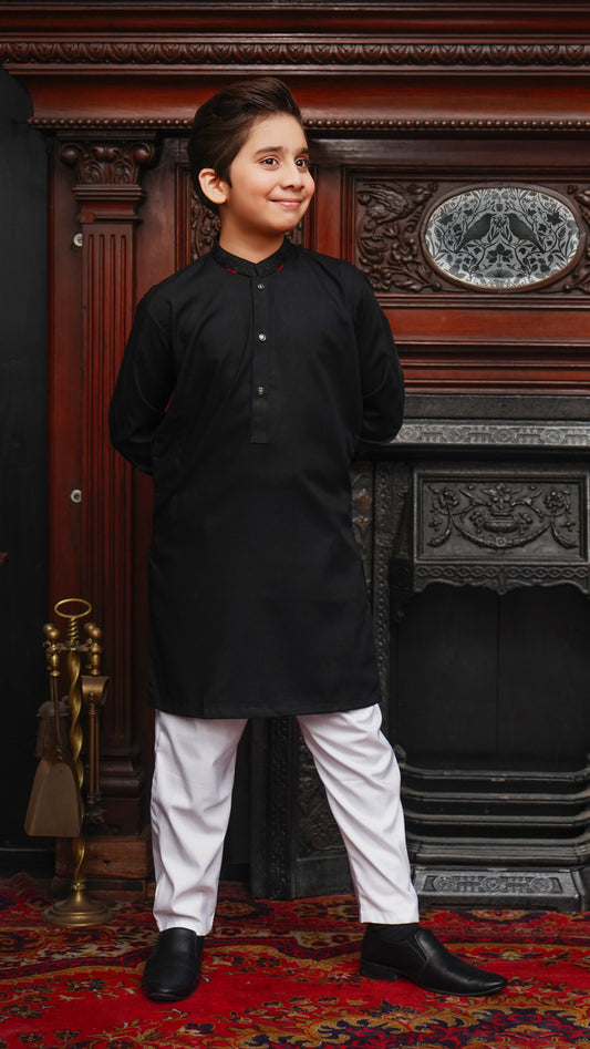 JET BLACK KID'S WASH & WEAR KURTA