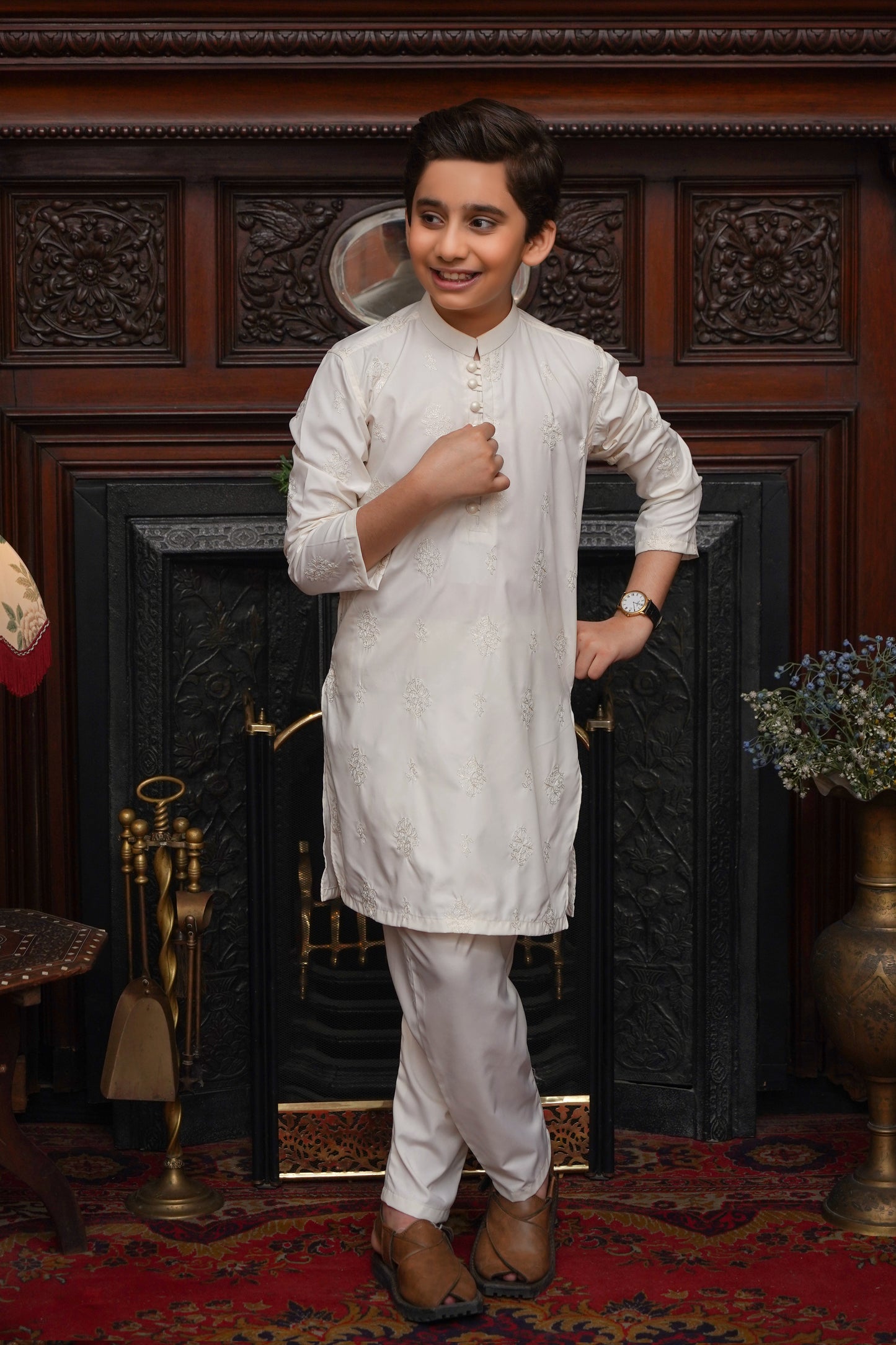 BOSKI OFF-WHITE CHICKEN KID'S SHALWAR KAMEEZ