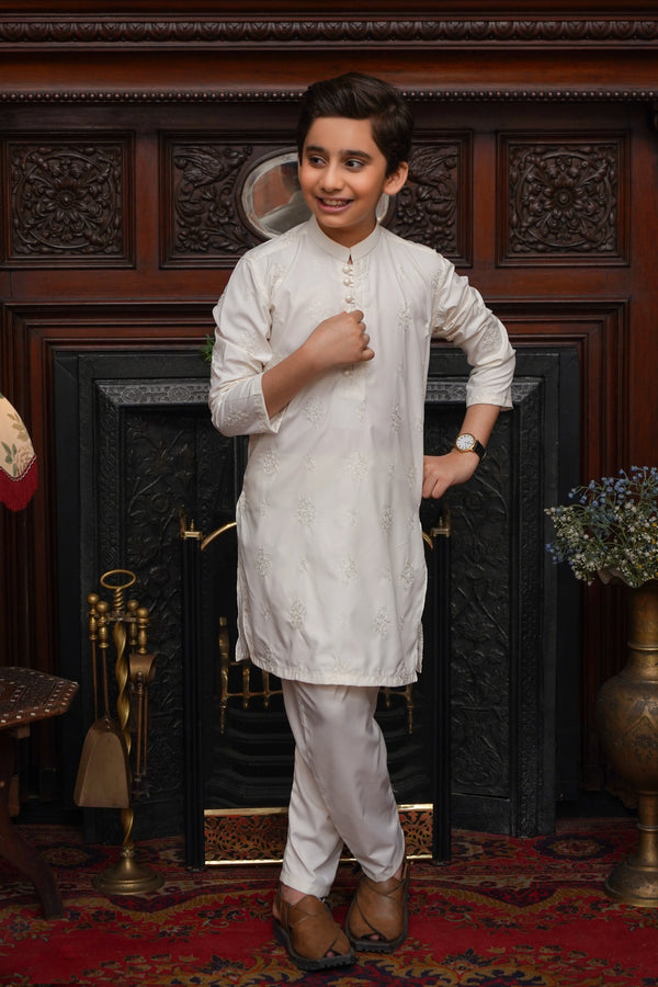 BOSKI OFF-WHITE CHICKEN KID'S KURTA SET
