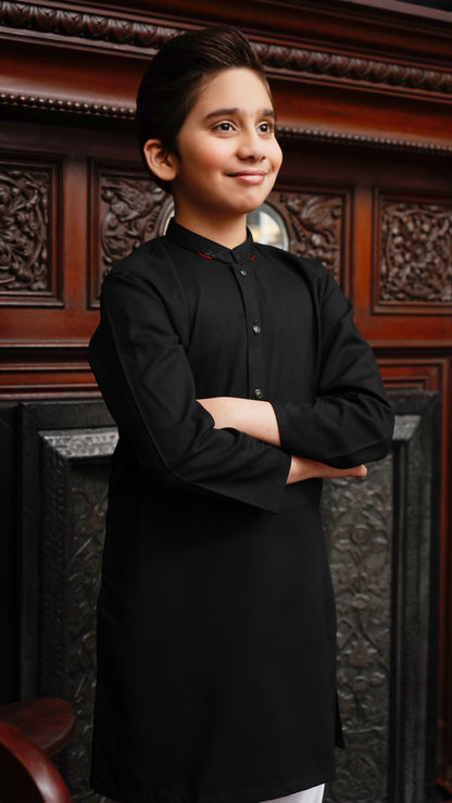 JET BLACK KID'S WASH & WEAR KURTA