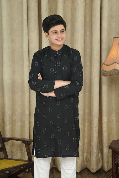 BLACK EMBROIDED CHICKEN KID'S  KURTA