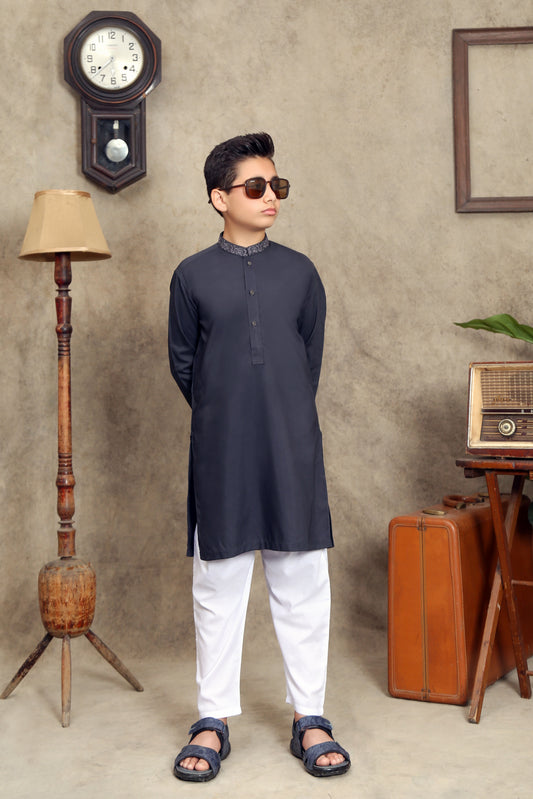 GREY KID'S WASH & WEAR KURTA