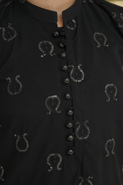BLACK EMBROIDED CHICKEN KID'S  KURTA