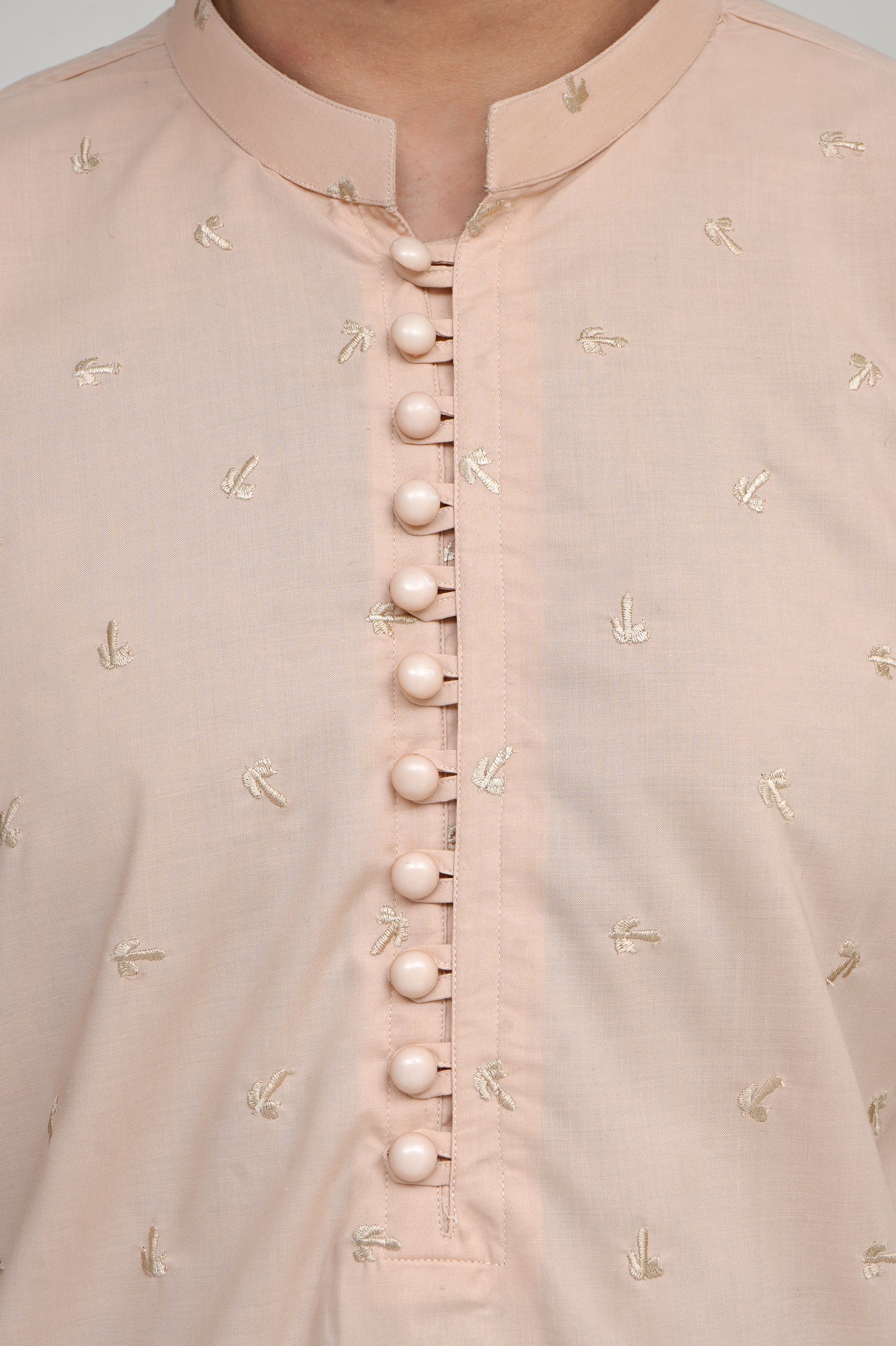 CREAM KID'S EMBROIDED WASH & WEAR KAMEEZ SHALWAR