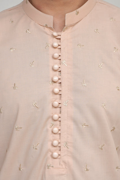 CREAM KID'S EMBROIDED WASH & WEAR KAMEEZ SHALWAR