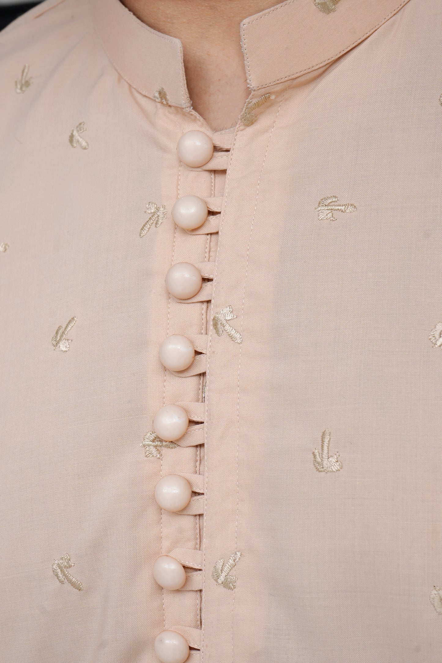 CREAM KID'S EMBROIDED WASH & WEAR KAMEEZ SHALWAR