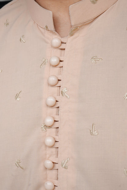 CREAM KID'S EMBROIDED WASH & WEAR KAMEEZ SHALWAR
