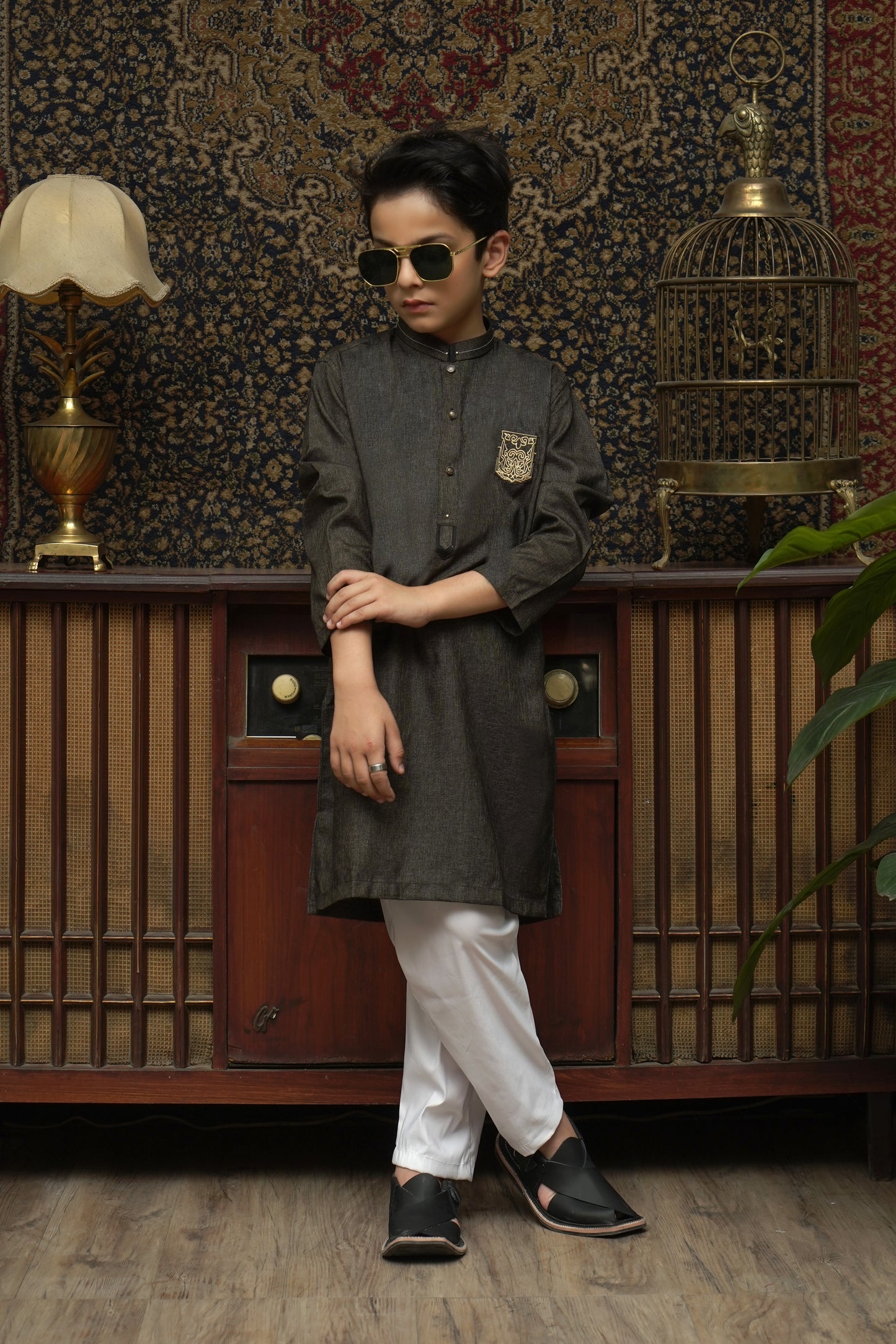 BROWN PATCHED KID'S KURTA