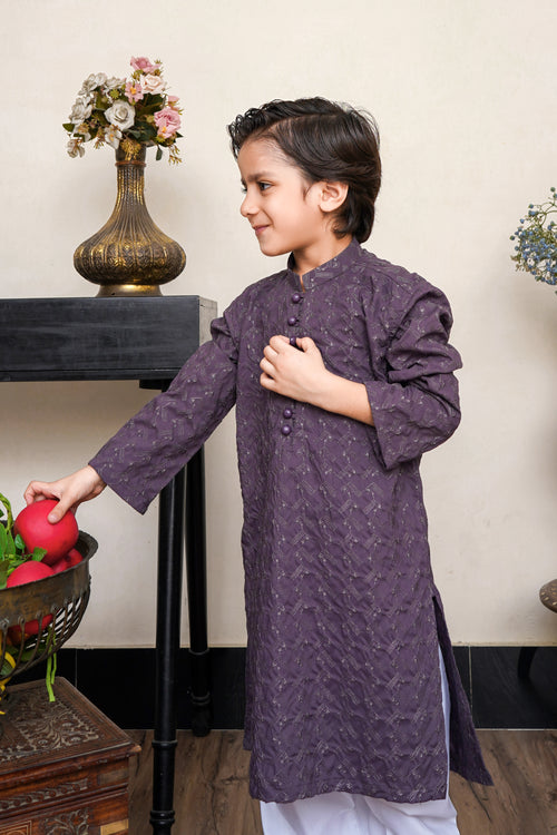 KID'S DUST PURPLE CHICKEN EMBROIDRRAD KURTA