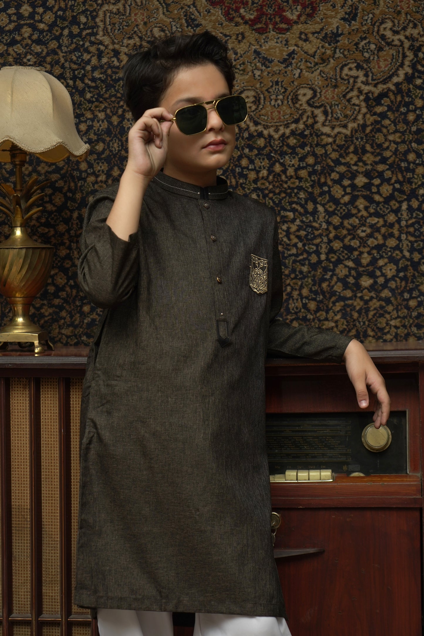 BROWN PATCHED KID'S KURTA