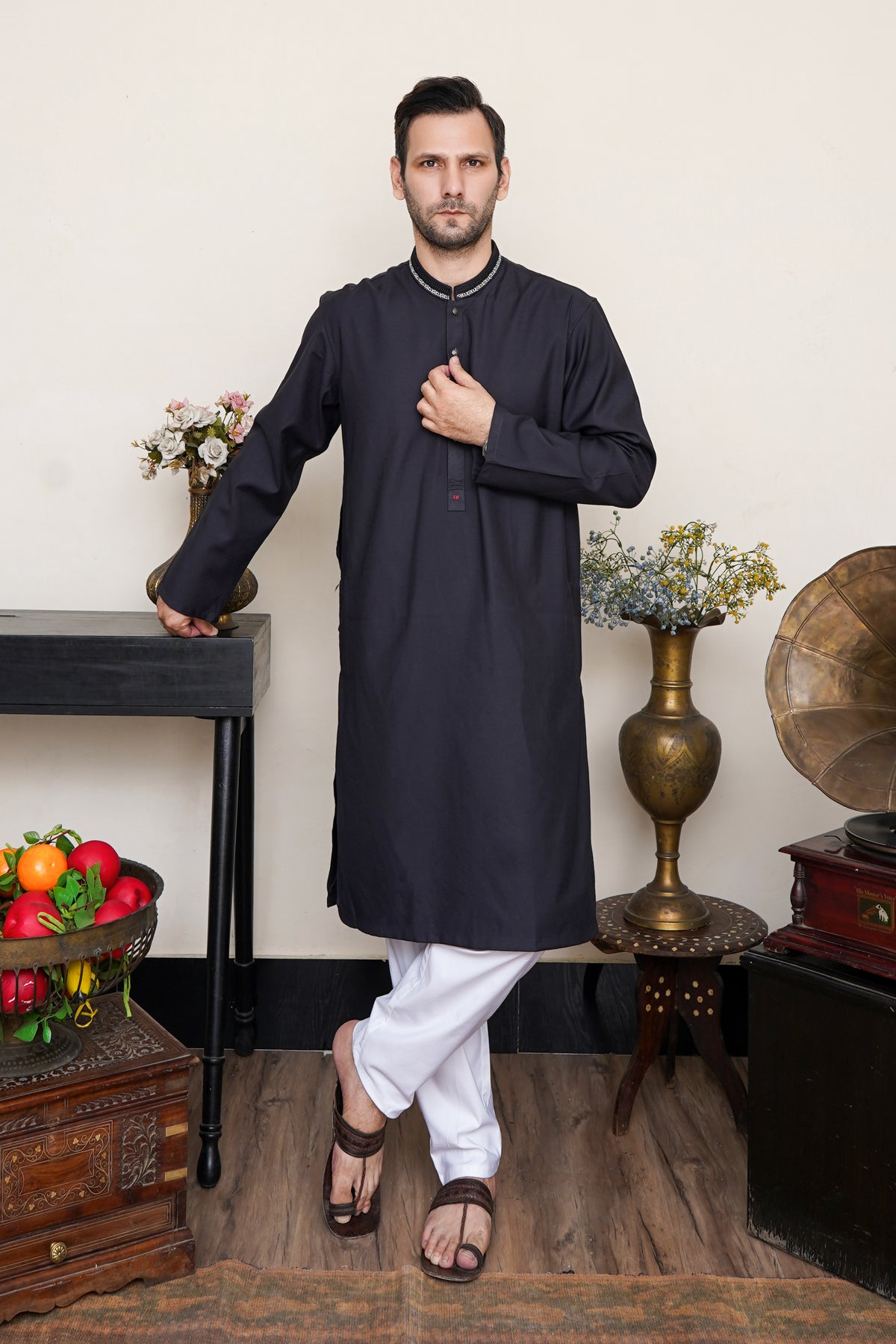 JADE BLACK MEN'S WASH & WEAR KURTA