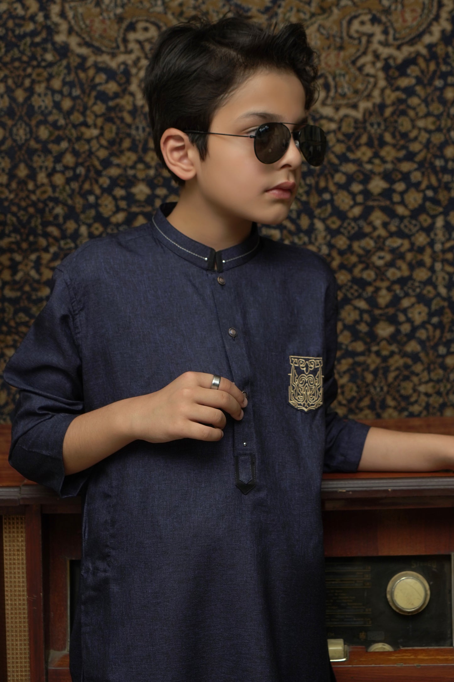 NAVY BLUE PATCHED WASHING WEAR KID'S KURTA