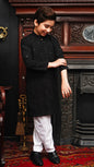 JET BLACK EMBROIDED KID'S KURTA