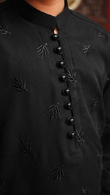 JET BLACK EMBROIDED KID'S KURTA