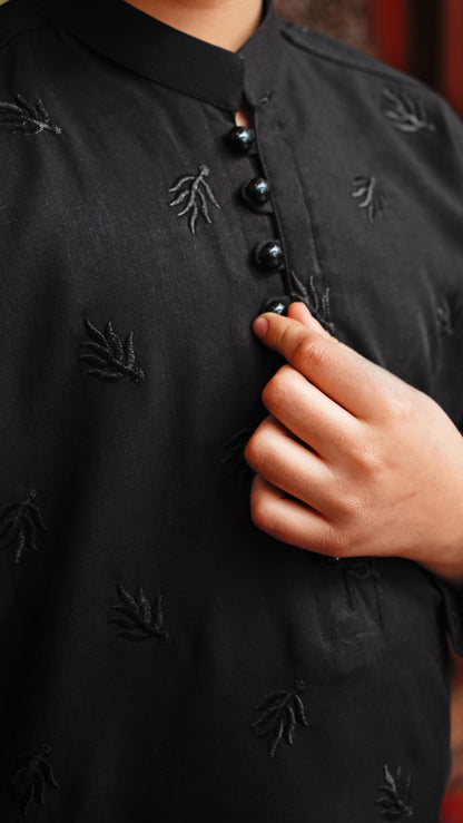 JET BLACK EMBROIDED KID'S KURTA